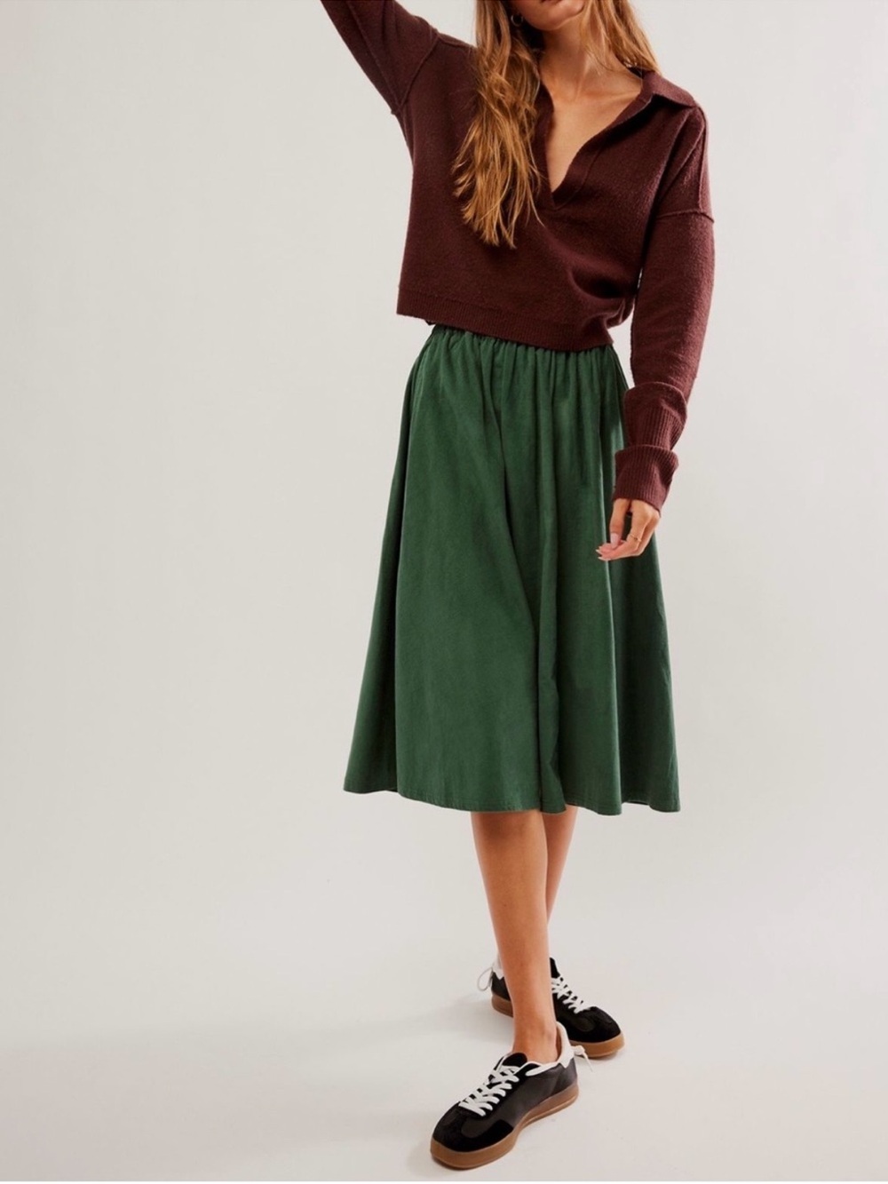 Free People We The Free Cord Full Skirt Dark Green Size Medium
